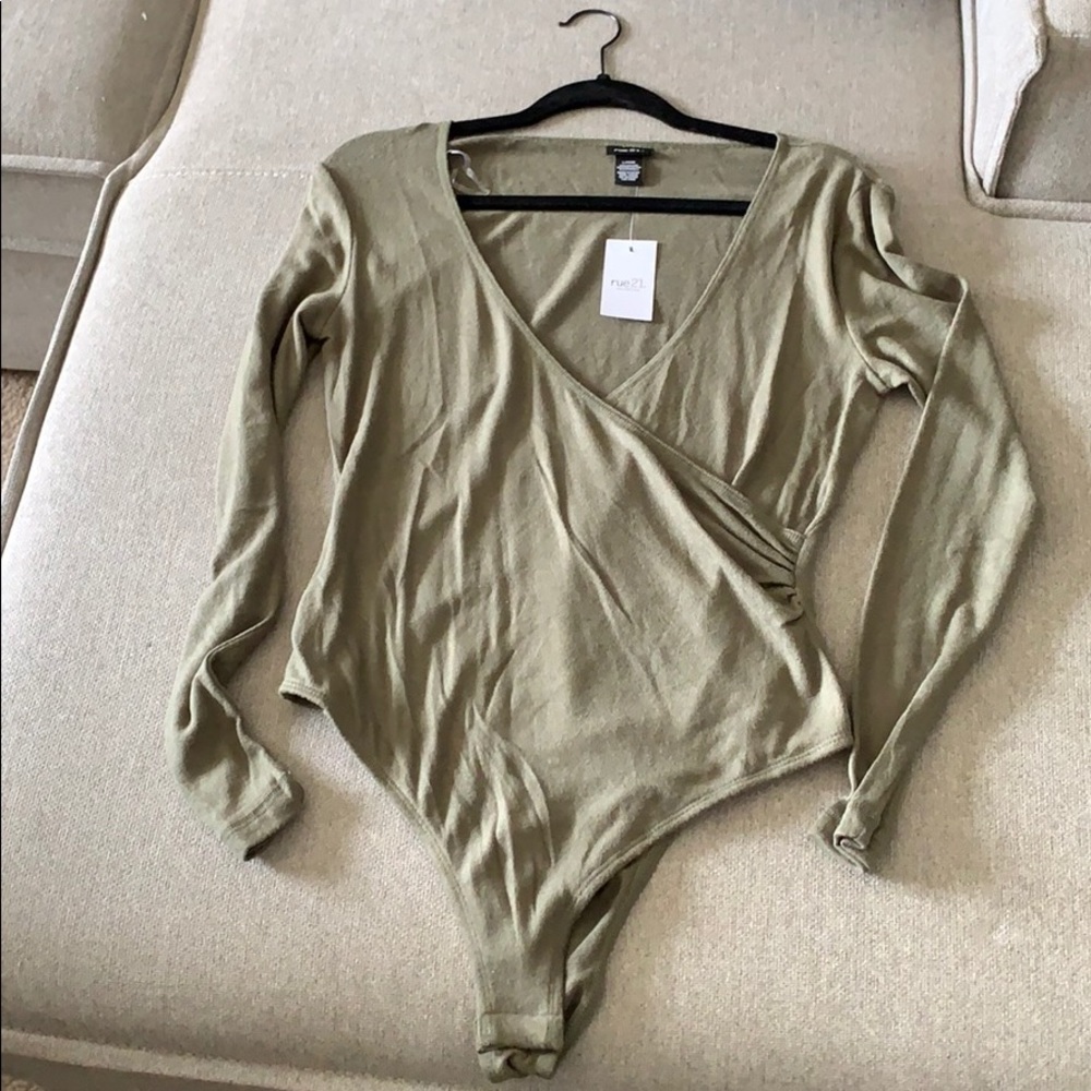Sage Surplice V Neck Long Sleeve Bodysuit